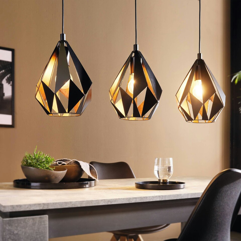 image 1 of EGLO Carlton 1 Vintage Industrial 3 Pendant Light WBS Black