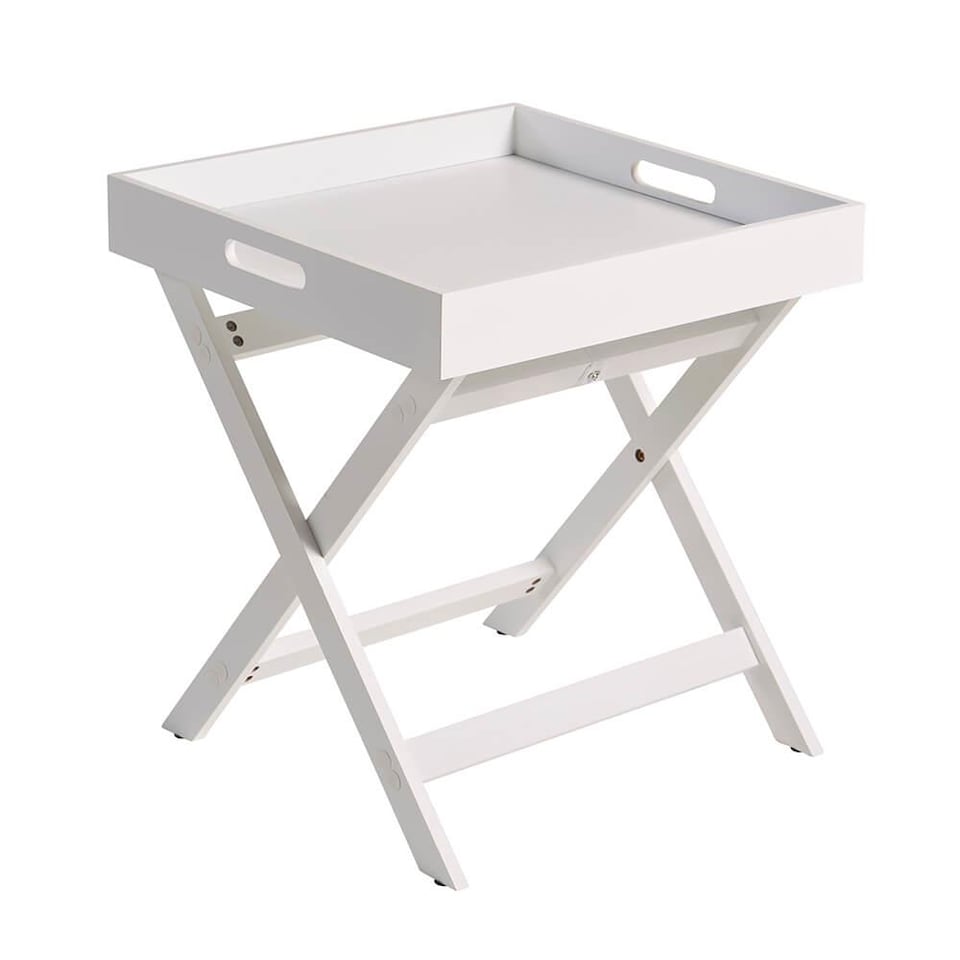 image 1 of Folding Butlers Side Table Portable Wooden Food Serving Tray | White