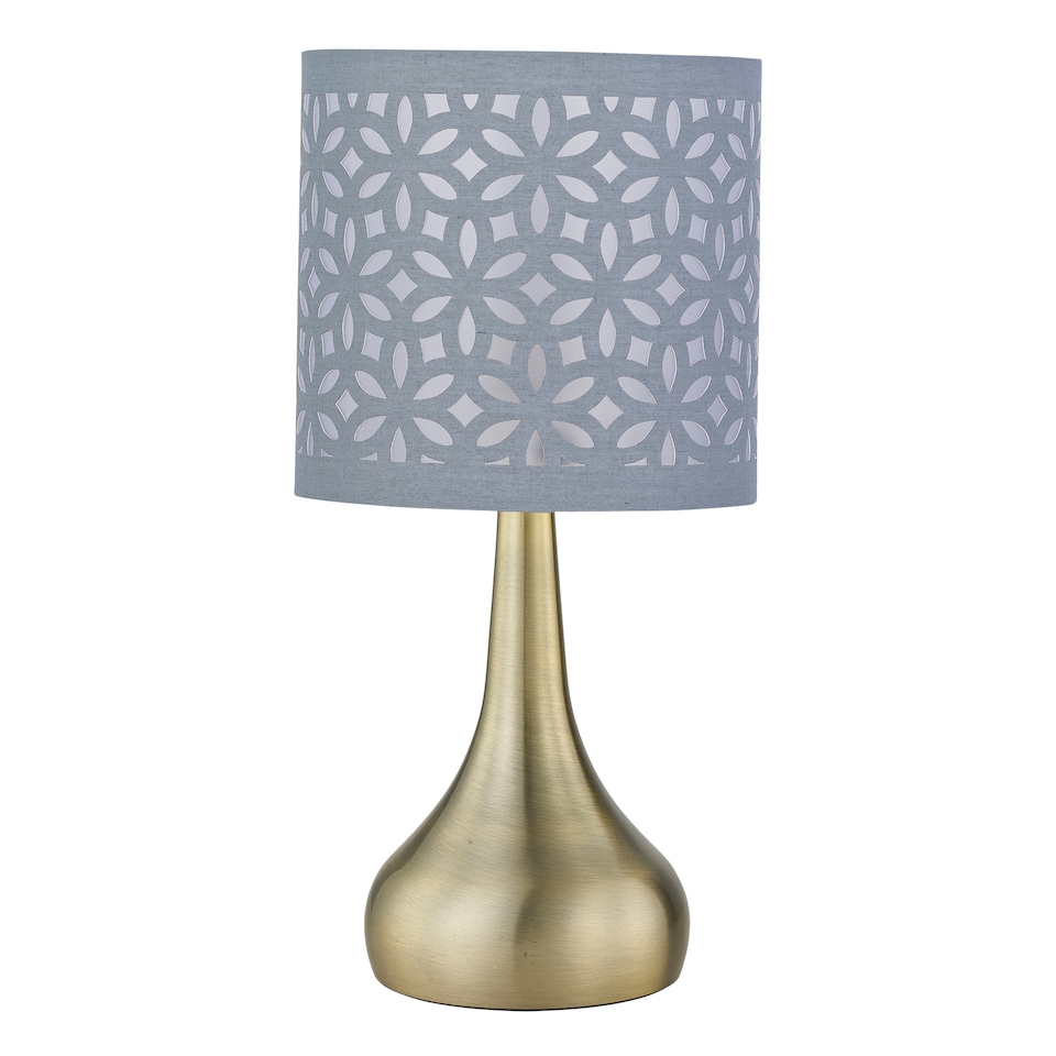 image 1 of Romana - Antique Brass Touch Table Lamp with Grey Laser Cut Shade