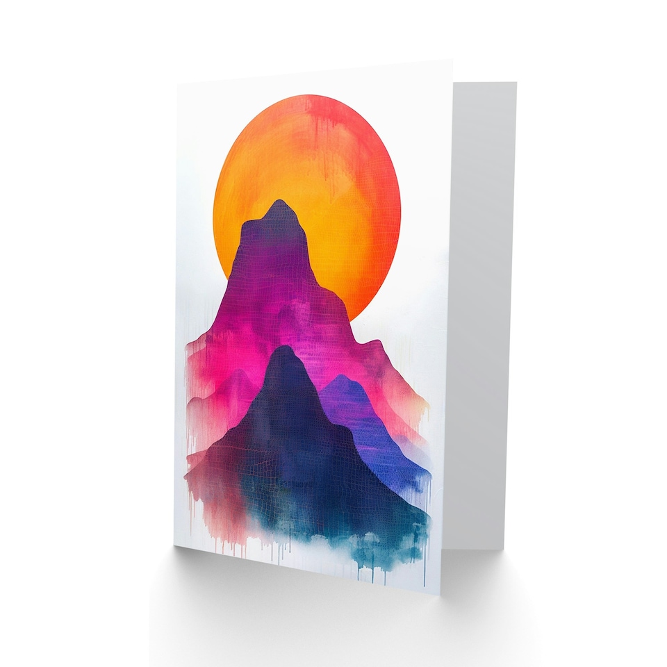 image 1 of Abstract Himalayan Mountains Sunset Sun Arty Birthday Card