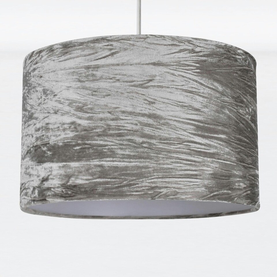 image 1 of First Choice Lighting Grey Crushed Velvet Easy Fit Light Shade Grey