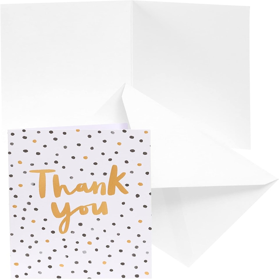 image 1 of Multipack of 10 Thank You Cards for Him/Her/Friend - Black & Gold Spotty Design, 130mm x 100mm