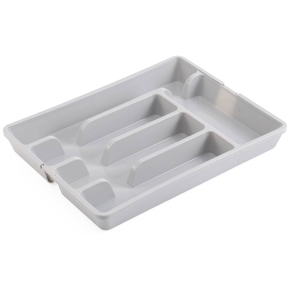 image 1 of 7-Section Extendable Plastic Cutlery Tray Organiser | Grey | 1