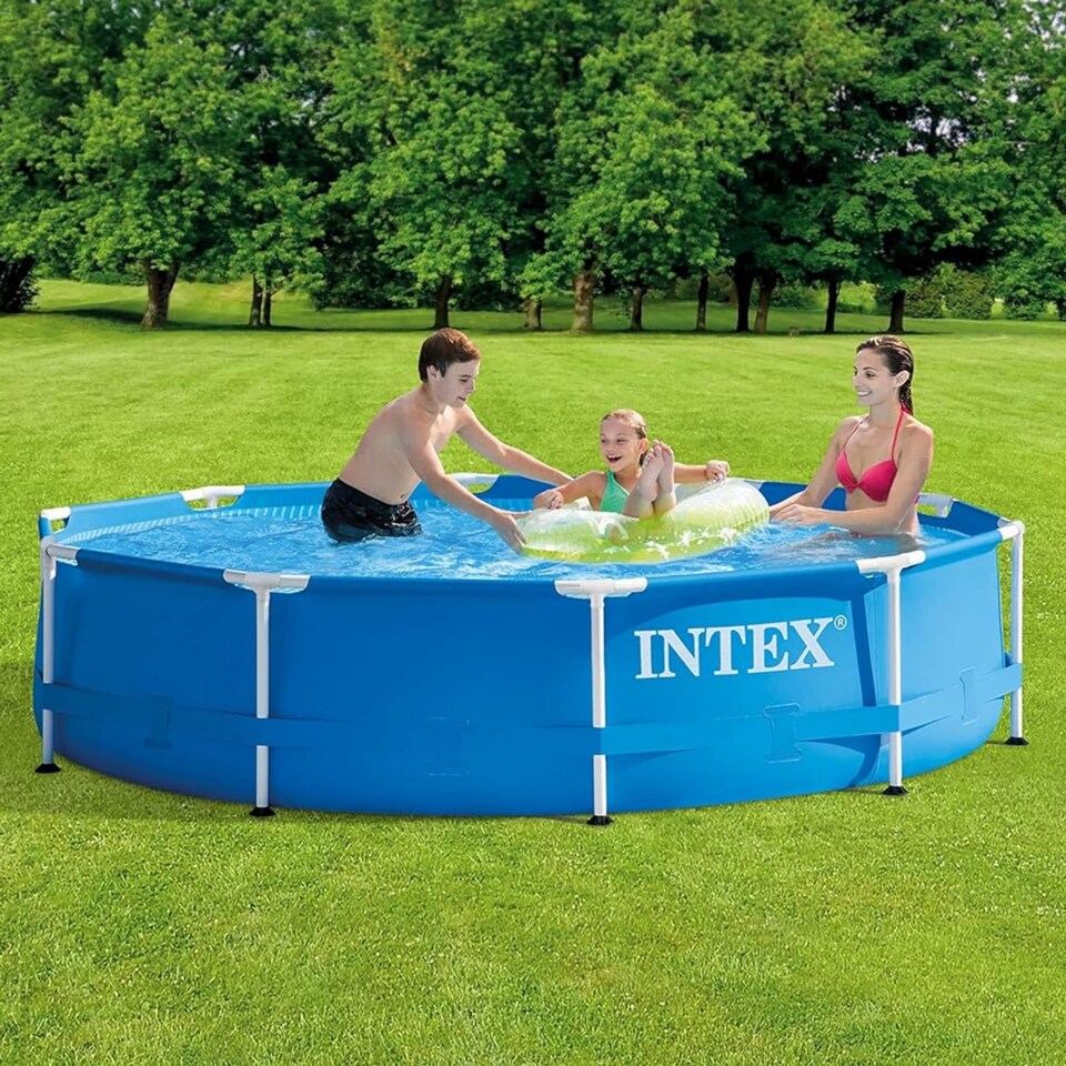 image 1 of 4-in-1 Intex 10 ft x 30in Metal Frame Pool Set with Filter Cartridge, Pump Pool Cover