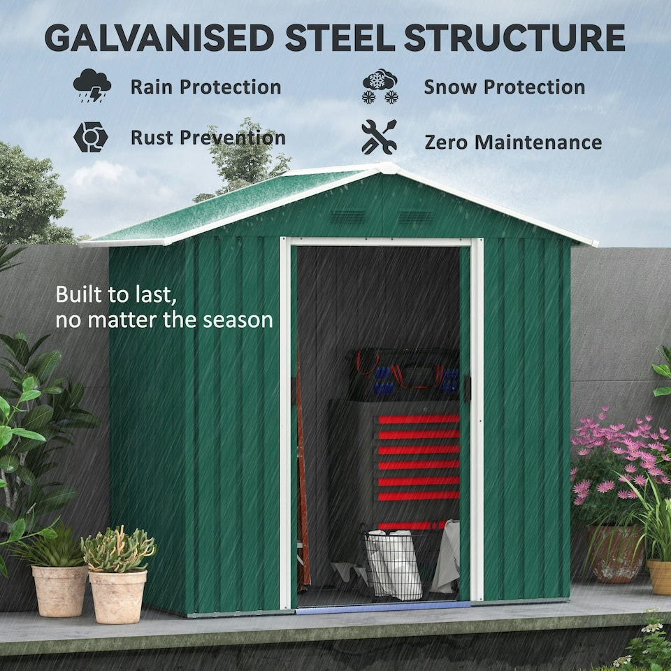 image 1 of Outsunny 6.5x3.5ft Metal Garden Shed for Garden and Outdoor Storage, Green