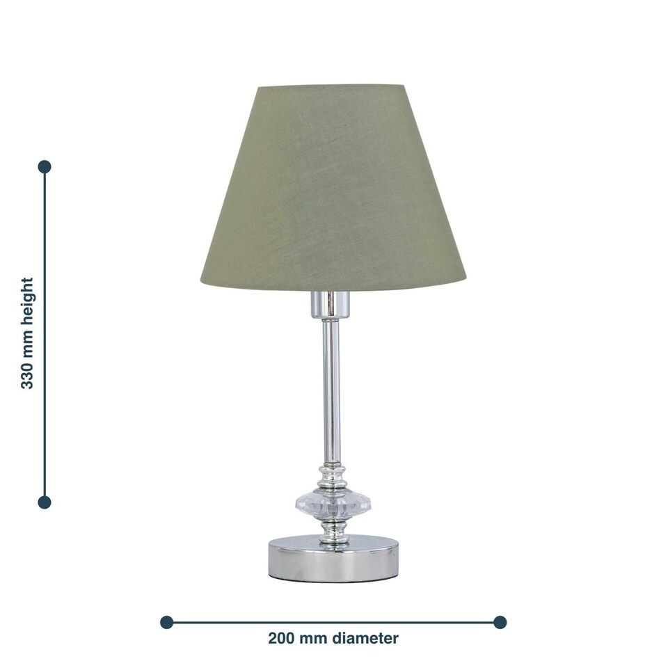 image 1 of Set of 2 Chrome Jewelled Table Lamps with Sage Green Shades Chrome | Green
