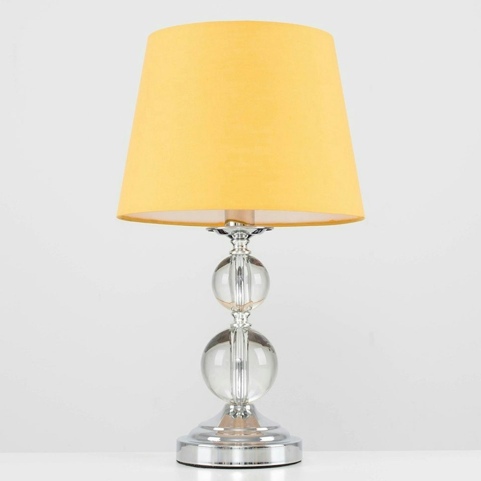 image 1 of ValueLights Gatto Dimmable Polished Silver Table Lamp with Small Yellow Tapered Shade and E14 Candle LED 5W Warm White 3000K Bulb