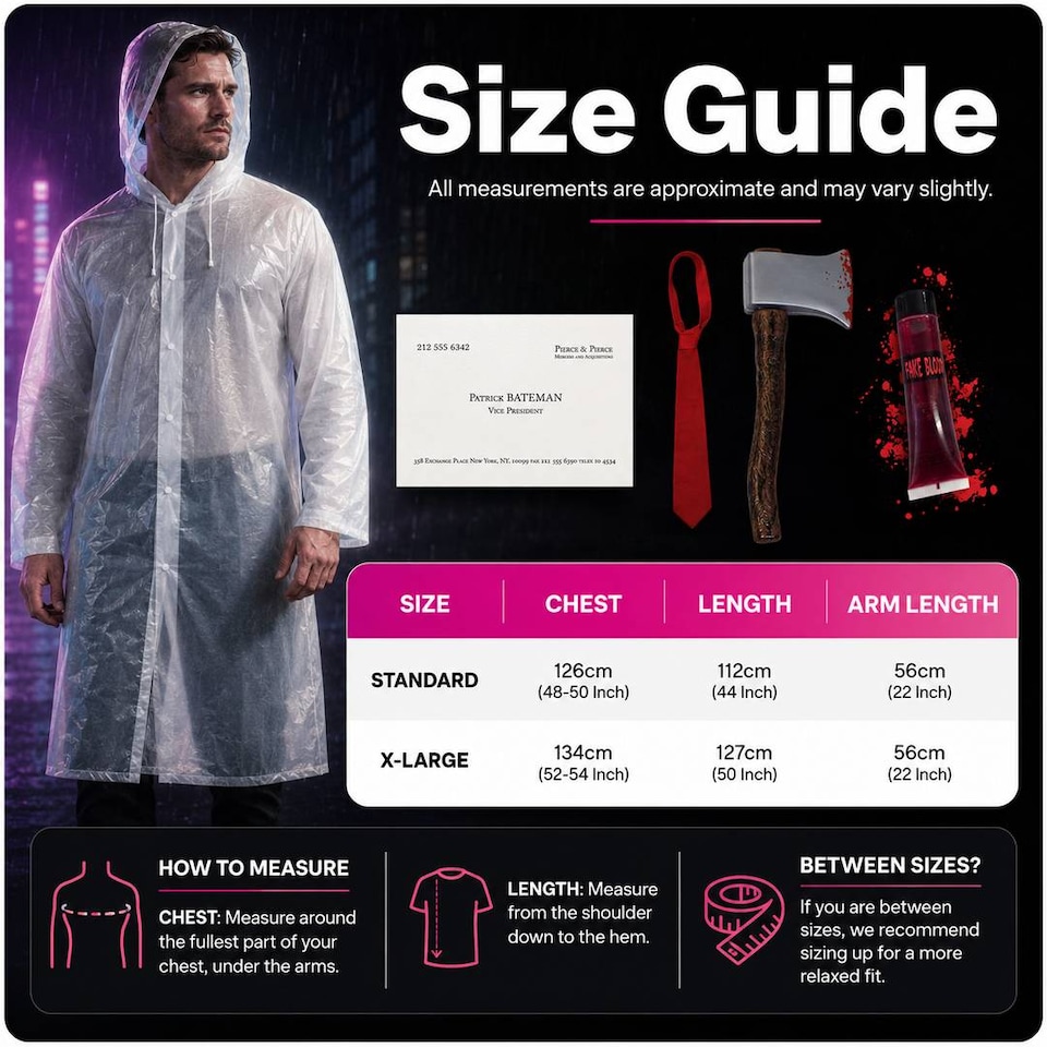 image 1 of Mens Halloween Businessman Serial Killer Costume Set - Raincoat, Tie, Fake Axe & Business Card