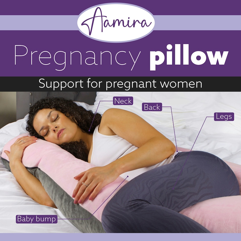 image 1 of Aamira J-Shaped Pregnancy Pillow Memory Foam Maternity Nursing Support Cushion Pink & Dark Grey | Grey | Grey | 140cm | 1