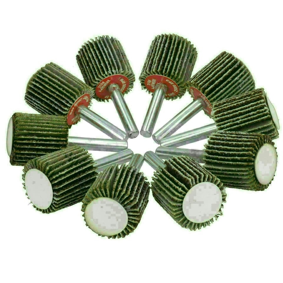 image 1 of 40 Grit 25mm Flap Wheel Disc Abrasive Sanding Pads For Drills 6mm Shank 10pc