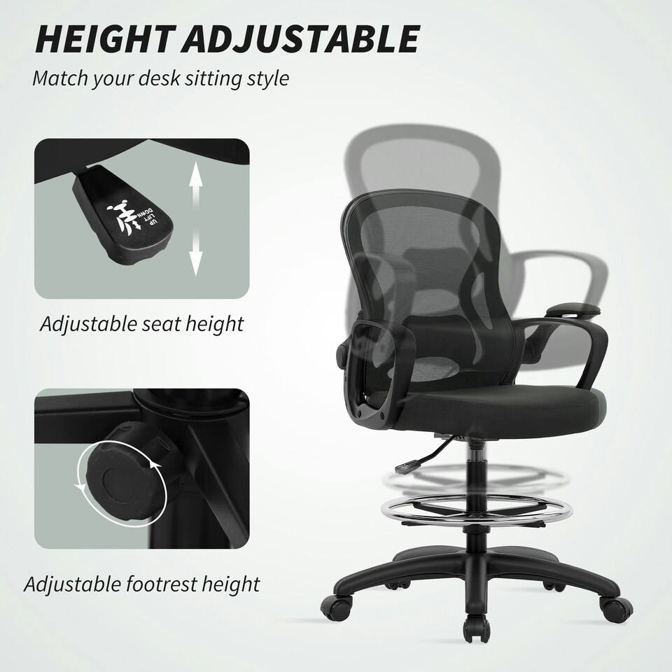 image 1 of Vinsetto Mesh Office Chair with Lumbar Support, Adjustable Height, Black | Black | One Size