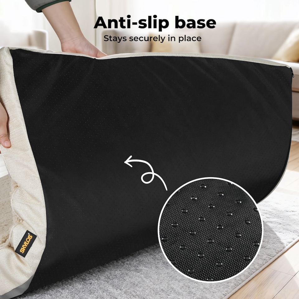 image 1 of Skylos Dog Bed Washable Pet Cushion Cage Mattress Crate Mat Non Slip Soft Fleece | Cream | M | M