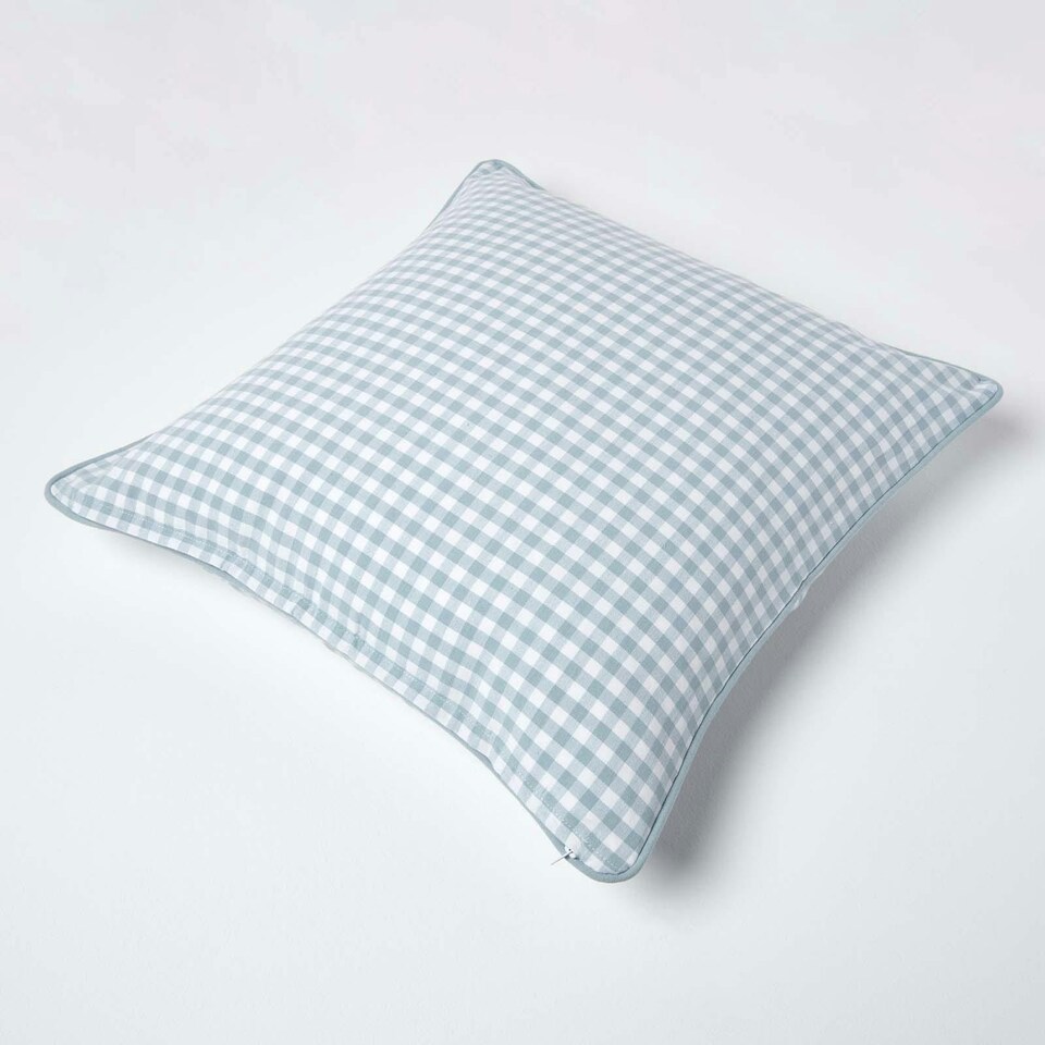 image 1 of Homescapes Cotton Gingham Check Blue Cushion Cover - 60 x 60 cm | Blue | Blue | 60 x 60 cm