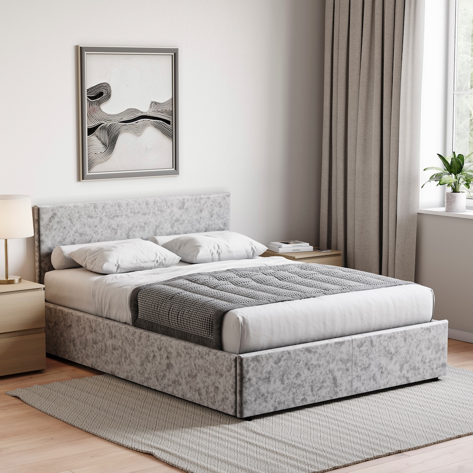image 1 of Vida Designs Veronica 5ft King Size Ottoman Bed Storage Fabric Upholstered, Silver Velvet, 150 x 200cm