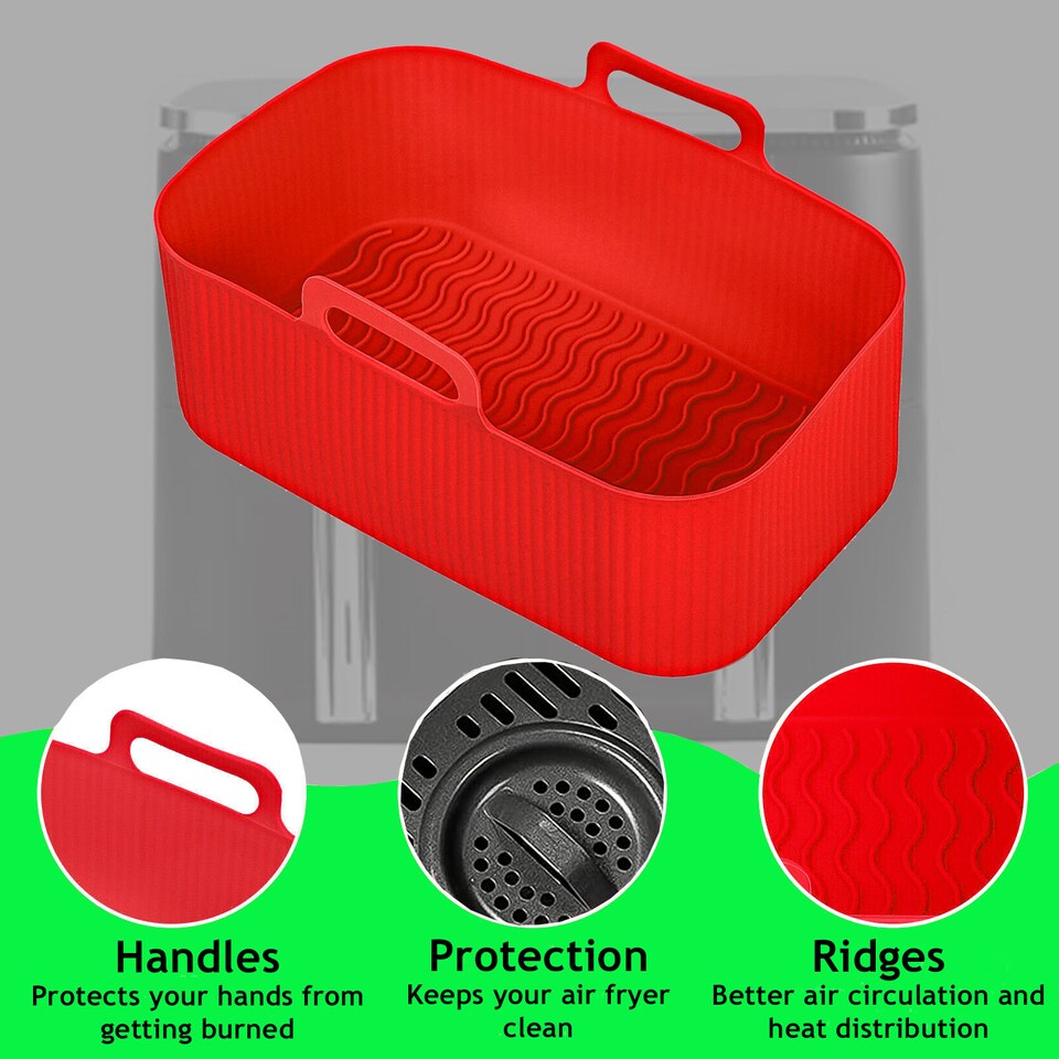 image 1 of SPARES2GO Silicone Basket Drawer Liners for Salter EK4548 EK4750 EK5196 Air Fryer (Pack of 2, Red)