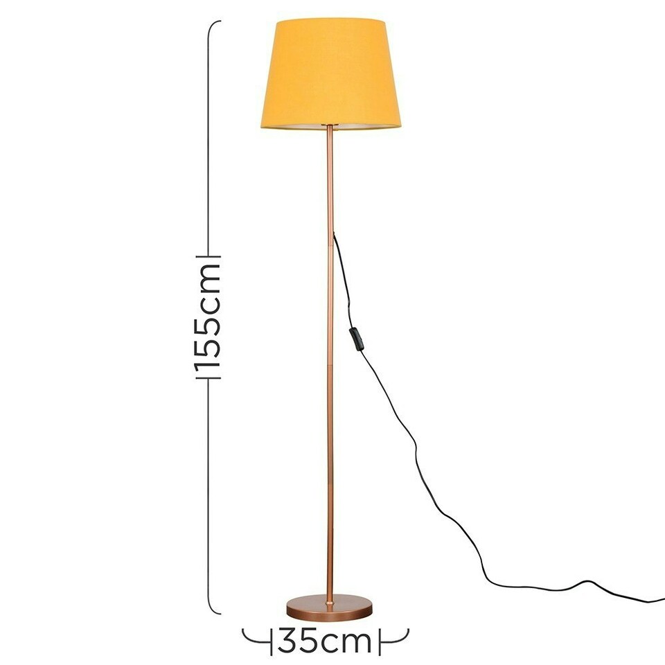 image 1 of ValueLights Modern Standard Floor Lamp In Copper Metal Finish With Mustard Tapered Shade
