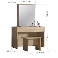 Makeup Dressing Table Set With Sliding Storage Space Vanity Mirror and Stool Brown | Oak