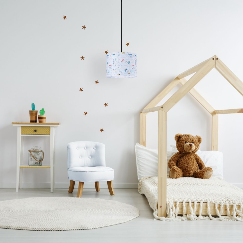 image 1 of Children's Play Village Lamp Shade - Town City Car Roads Map with Cars & Trucks | Multi | Multi-Colour | 1
