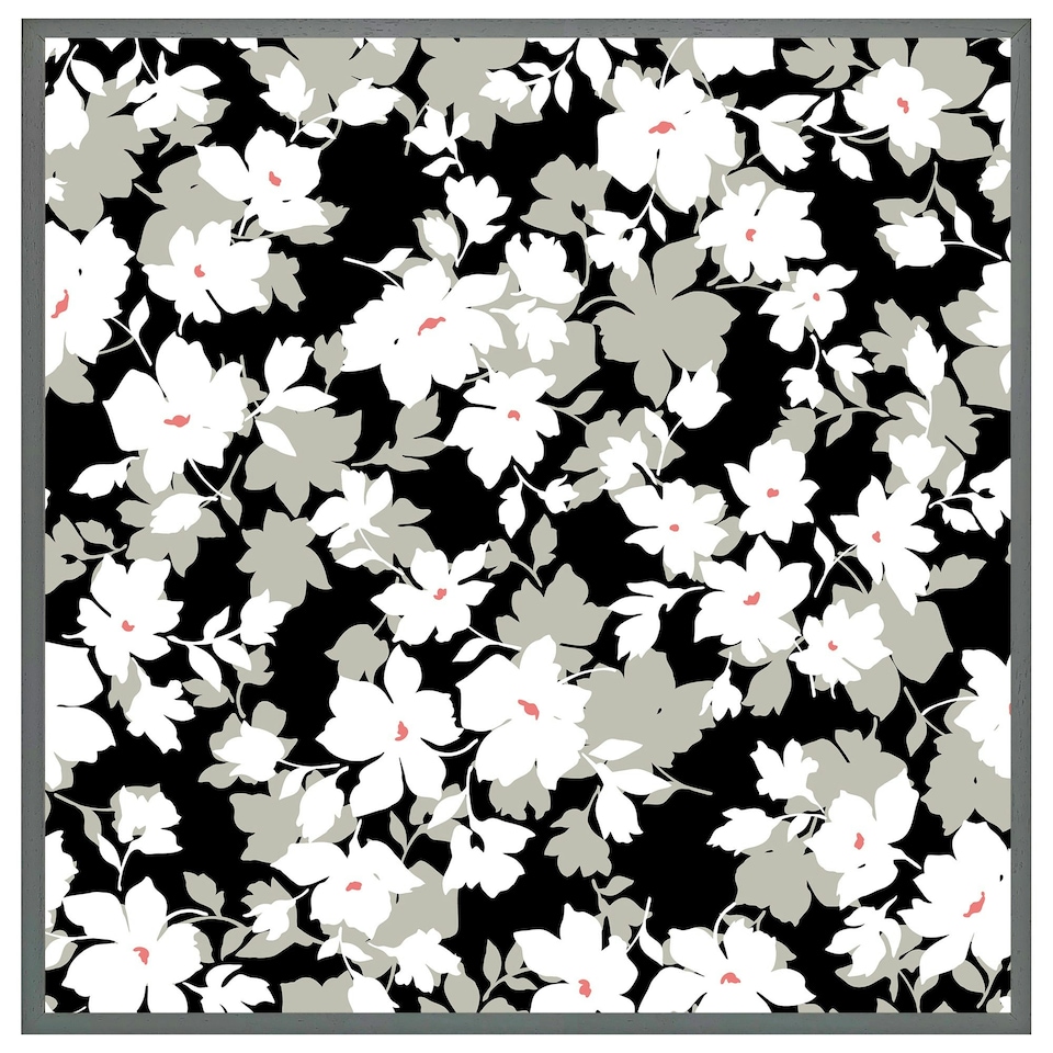 image 1 of Grey, white & black flowers (Picture Frame) Grey | L