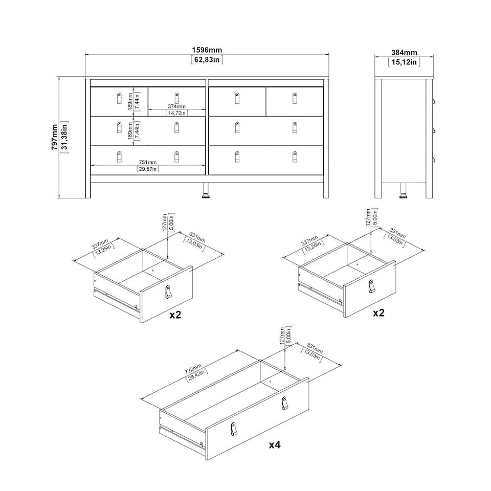 image 1 of Madrid Double Dresser 4+4 Drawers in Cashmere N/A