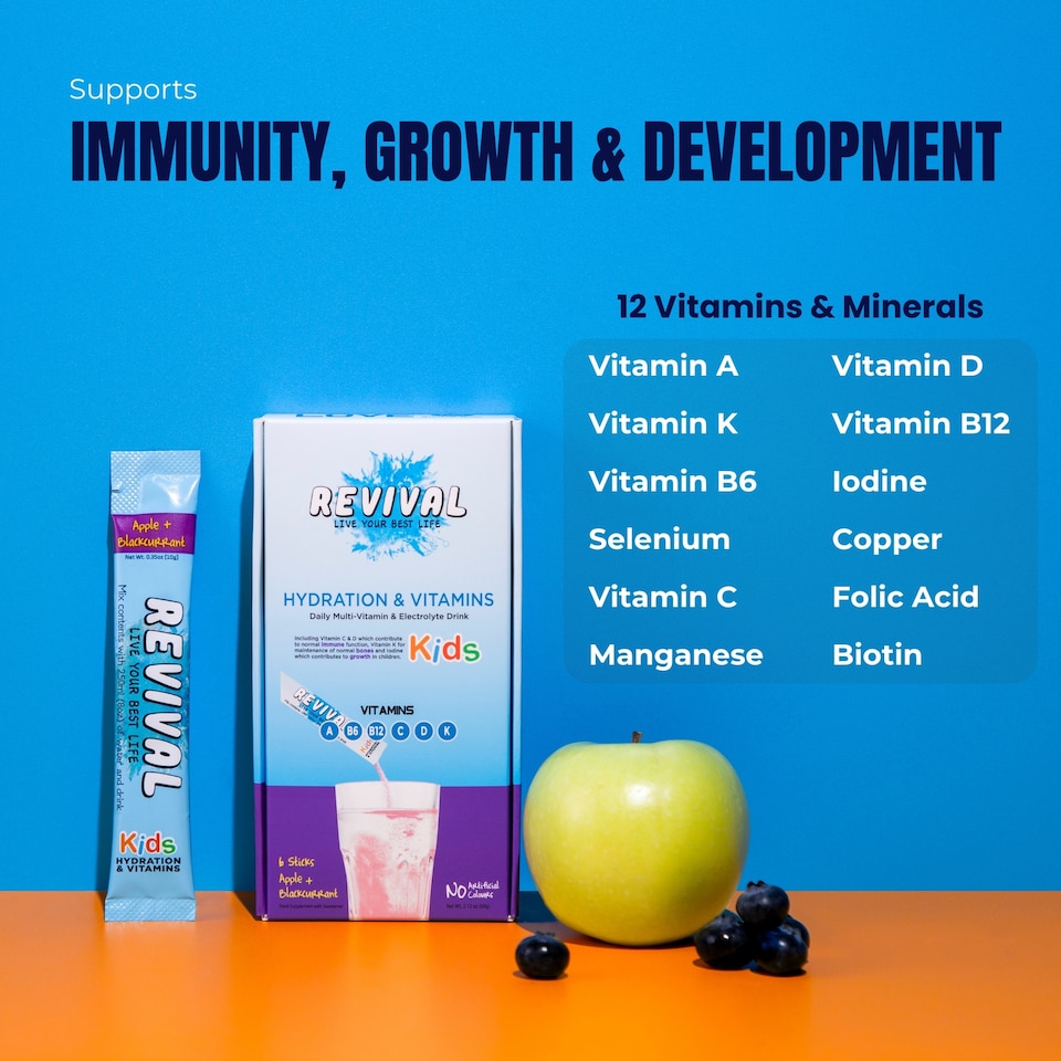 image 1 of Revival KIDS - Daily Multi-Vitamin & Electrolyte Drink - Apple & Blackcurrant 6 pack
