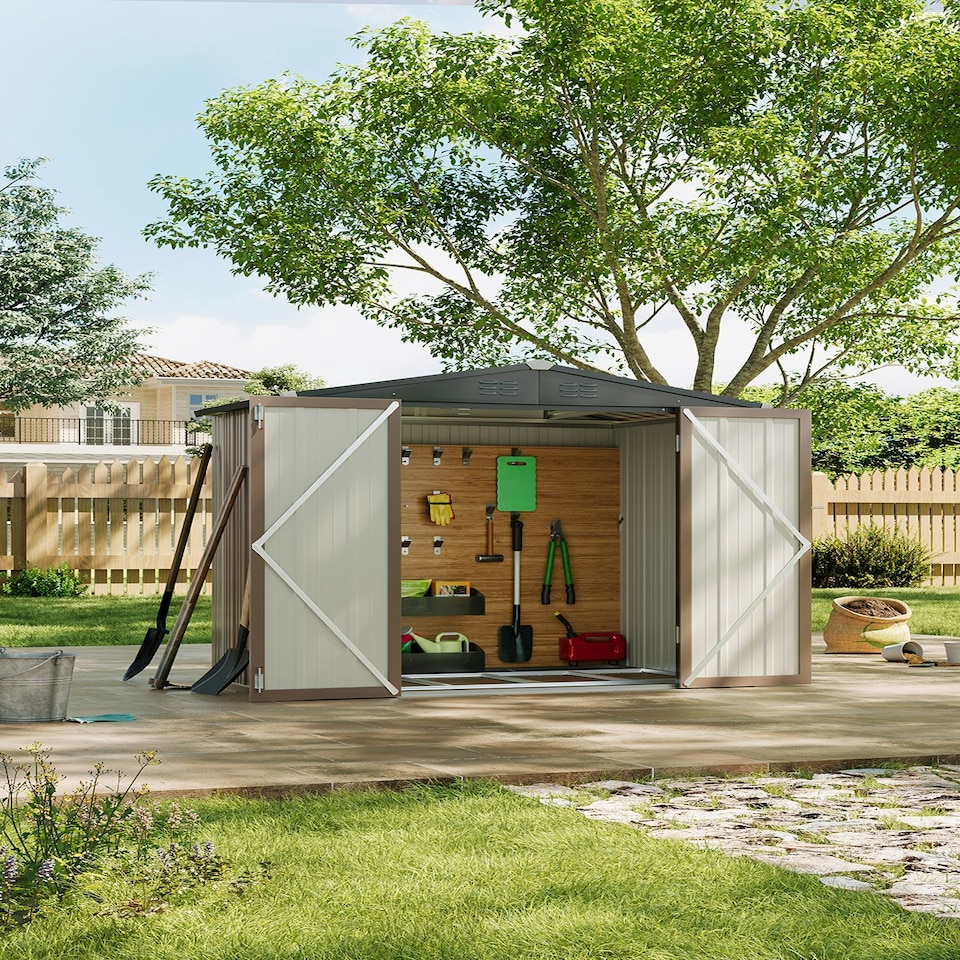 image 1 of Living and Home Galvanized Steel Lockable Apex Shed - Brown 186 x 130 x 189cm Brown | Black