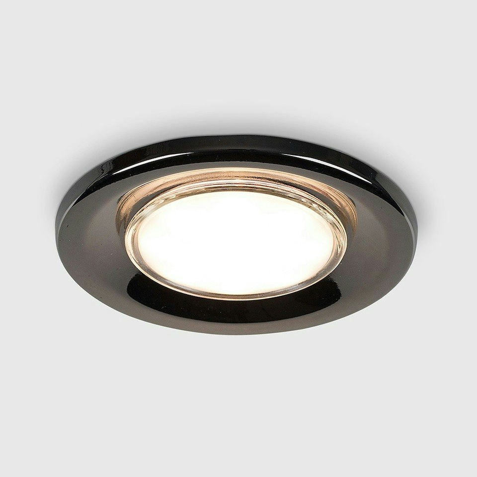 image 1 of ValueLights Pack of 4 Modern Fire Rated Black Chrome GU10 Recessed Ceiling Downlight/Spotlights | Black