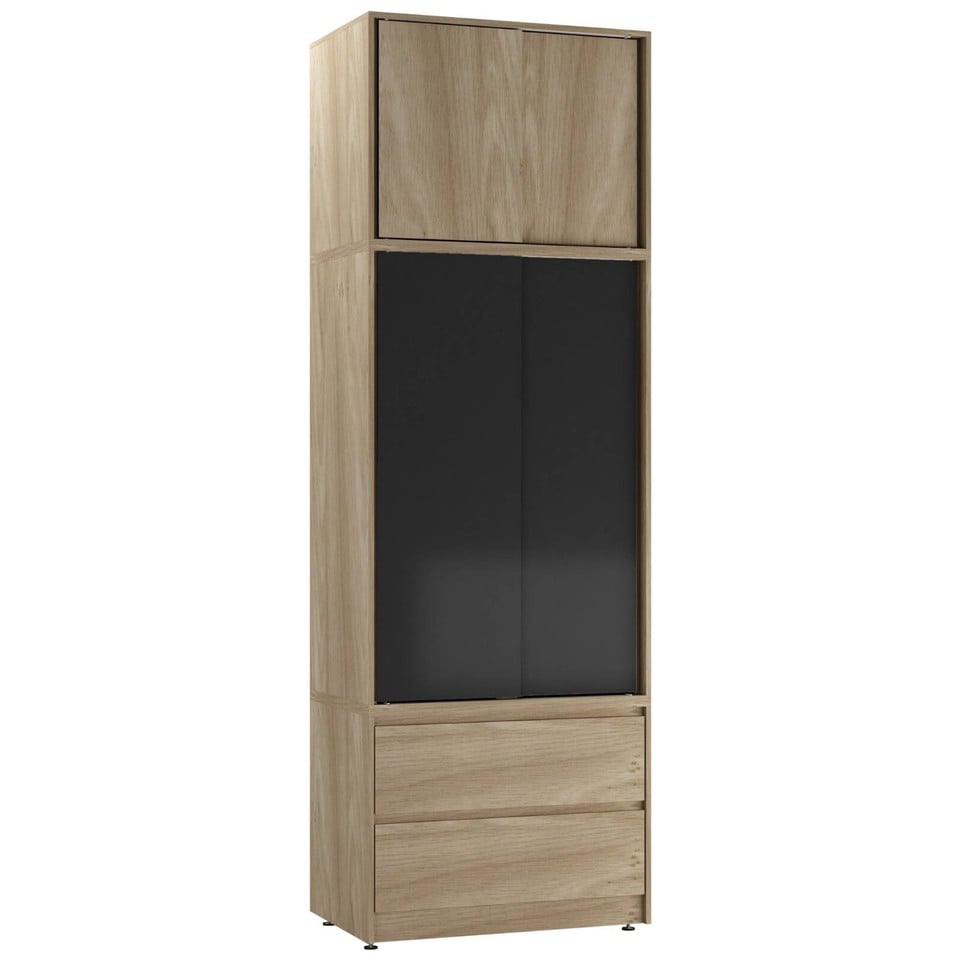 image 1 of 240cm 2 Sliding Doors Wardrobe Bedroom Storage Closet Hanging Rail Cupboard Unit | Multi | Oak Carcass & Black Doors | 1