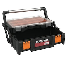 2 Tier 18'' Cantilever Tool Storage Box Organiser Carry Case Trays Screws Nails Black