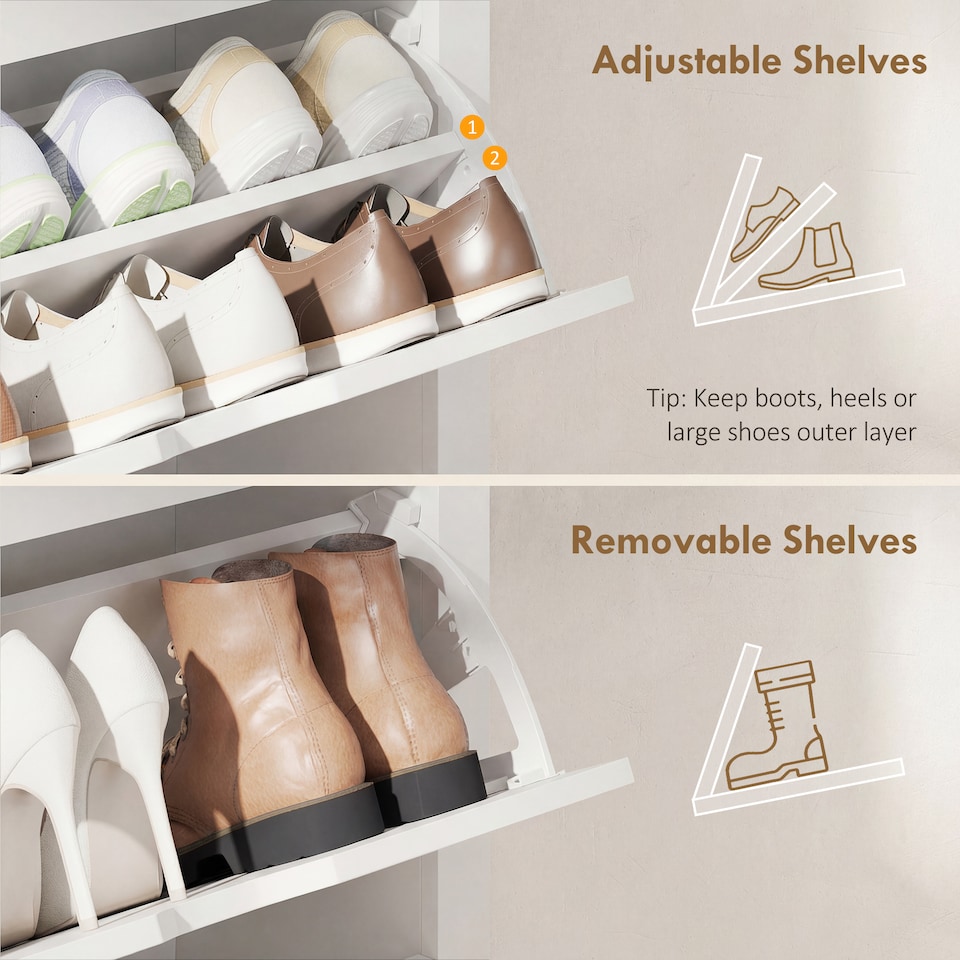 image 1 of HOMCOM 18-Shoe Storage Cabinet 6 Shelves 3 Drawers Tabletop 4 Legs Modern White