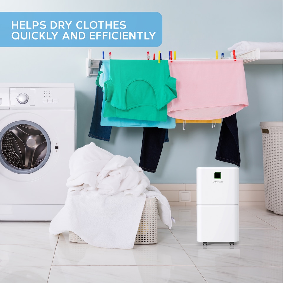 image 1 of MONHOUSE 12L/Day Digital Dehumidifier - For Laundry Drying - Portable Mould, Damp, Condensation Remover - Quiet Moisture Absorber