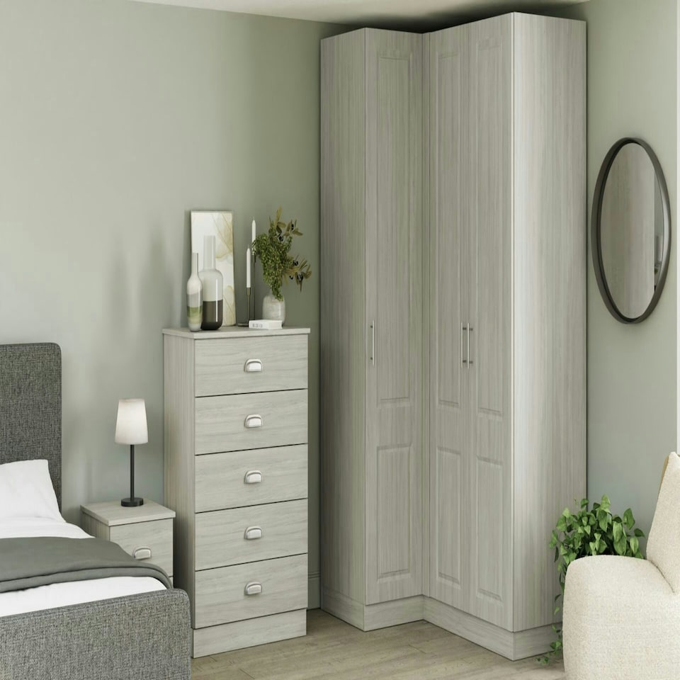 image 1 of Classic Square Panel Urban Oak Double Wardrobe with Double Rail Brown
