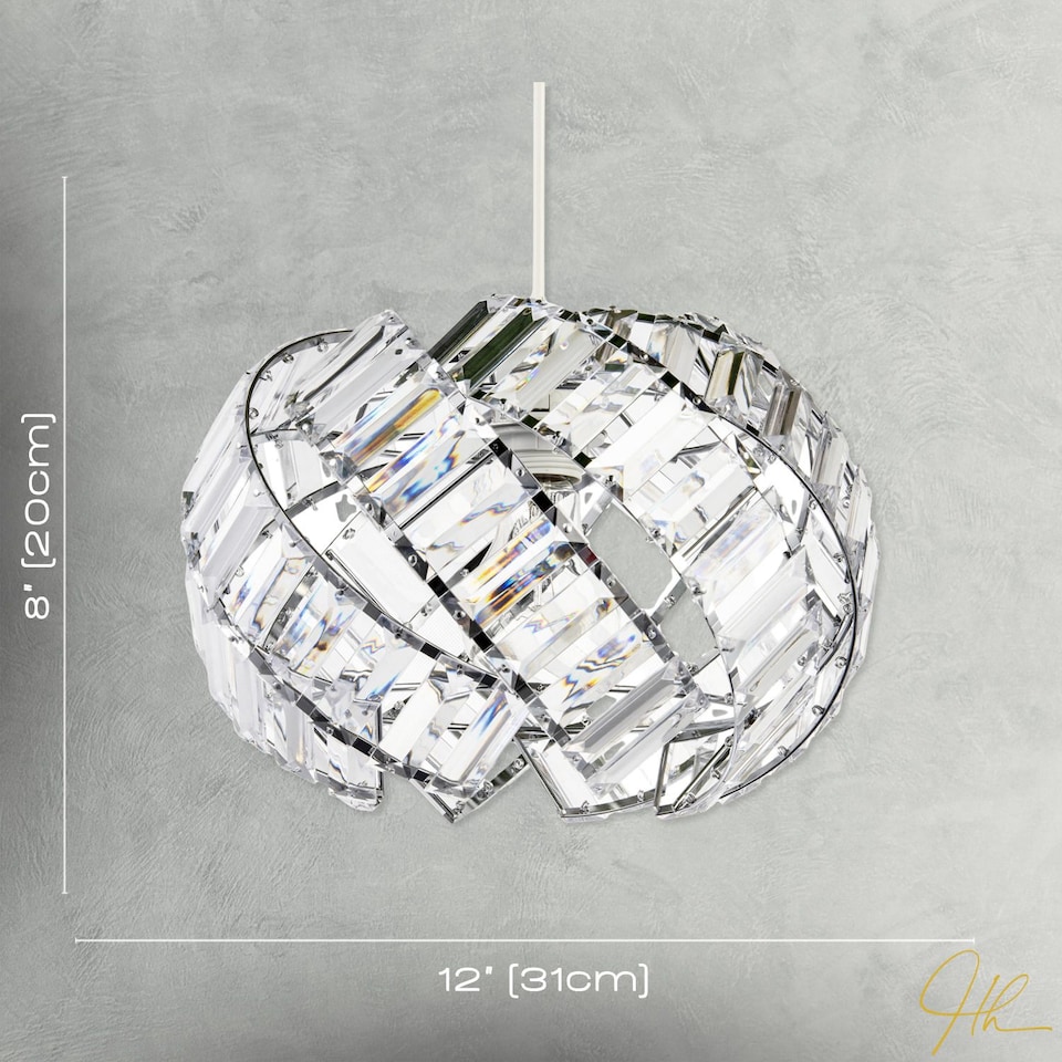 image 1 of Modern Chrome Pendant Lamp Shade with Curved Strips and Acrylic Prisms