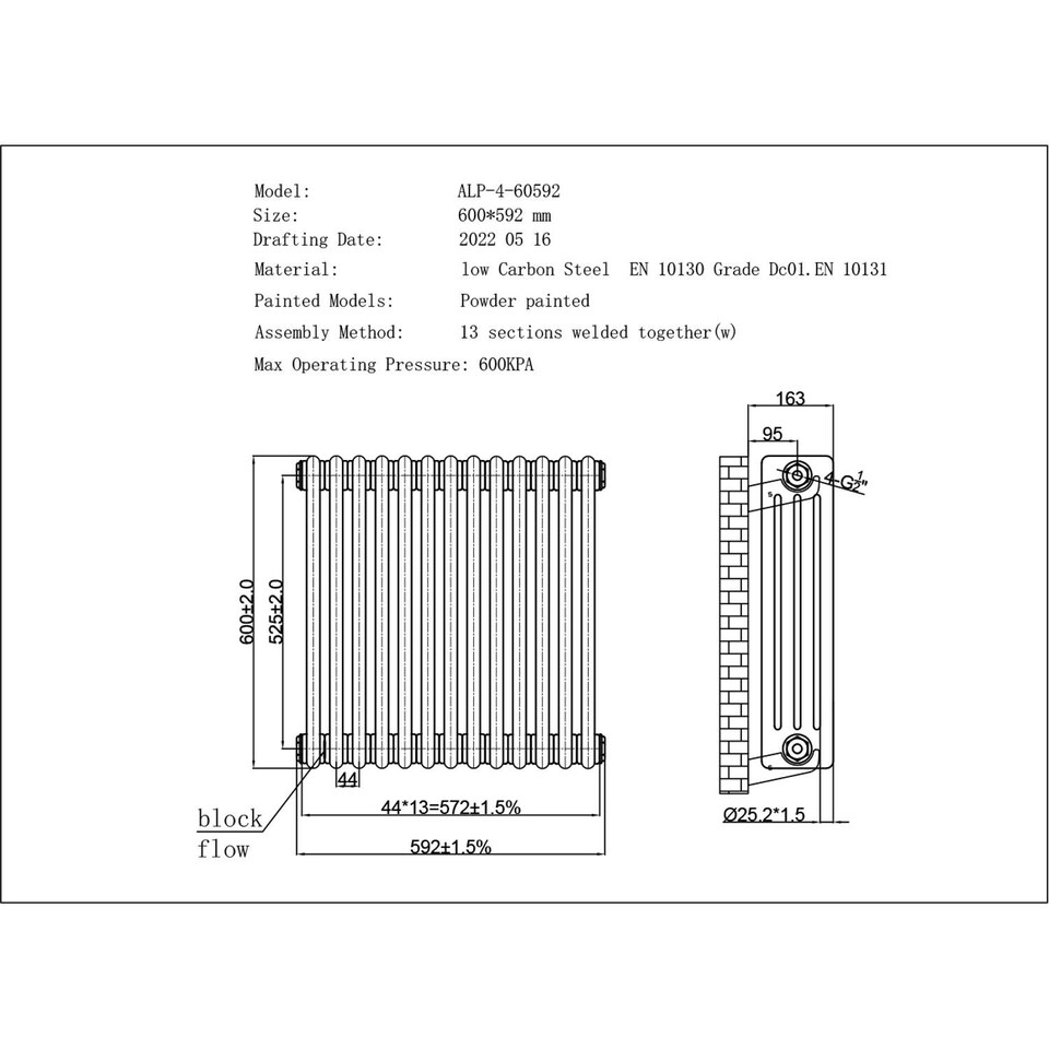 image 1 of Alpha Quadruple Column Heated Bathroom Radiator - Anthracite Grey - (H) 600mm x (W) 592mm