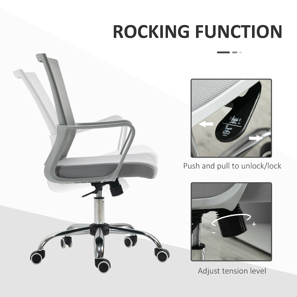 image 1 of Vinsetto Mesh Office Chair Desk Chair w/ Swivel Seat Adjustable Height Grey