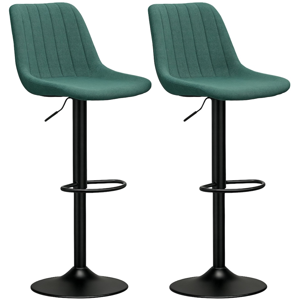 image 1 of HOMCOM Bar Stools Set of 2 Adjustable Swivel Bar Chairs with Backrest Green