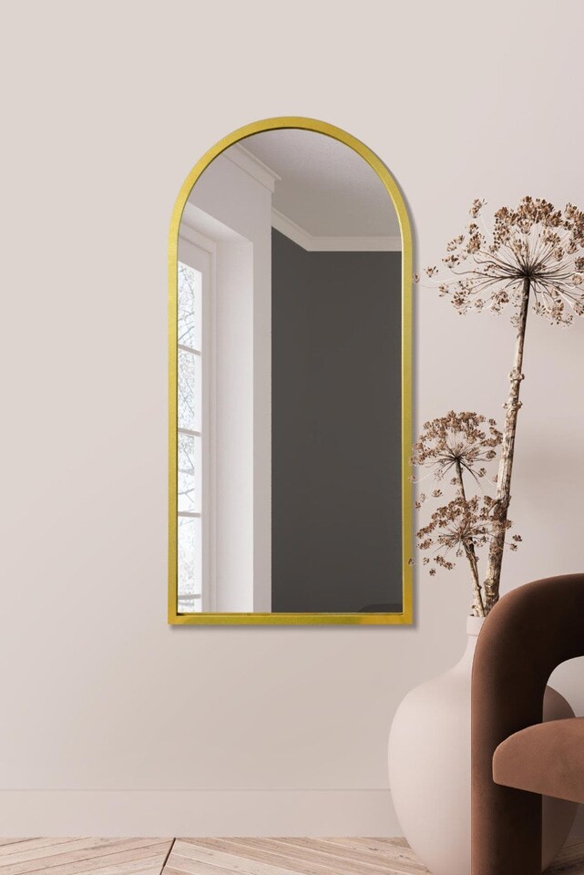 image 1 of The Arcus - Gold Metal Framed Arched Wall Mirror 47" X 23.5" (120CM X 60CM) | Gold