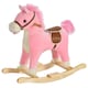 image 1 of HOMCOM Kids Plush Rocking Horse with Sound Moving Mouth Wagging Tail Children Rocker Ride On Toy Gift 3-6 Years Pink