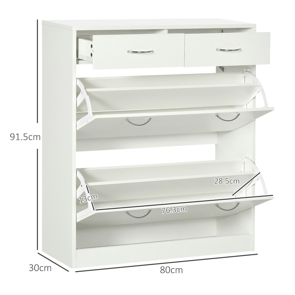 image 1 of HOMCOM Slim Shoe Cabinet with 2 Flip Drawers for 12 Pairs of Shoes