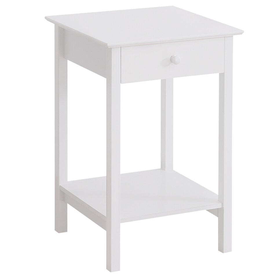 image 1 of HOMCOM White Bedside Table, Wooden Side Table, Nightstand, Bedside Cabinet with Drawer and Storage Shelf for Bedroom and Living Room | White
