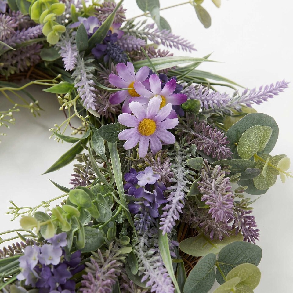 image 1 of Homescapes Artificial Lavender Wreath, 40cm, Purple