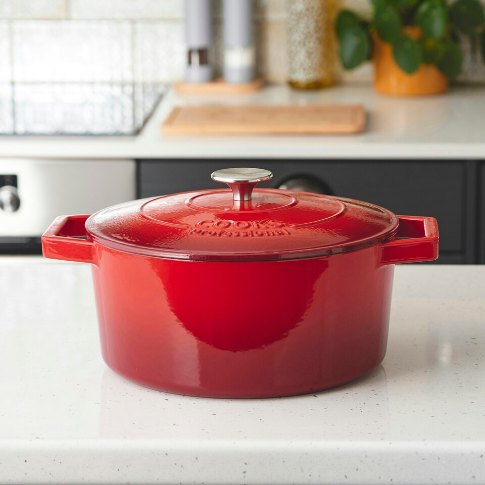 image 1 of Cooks Professional Cast Iron Casserole 26cm | 5.8L Capacity | Enamelled Inside & Out | Graduated Red