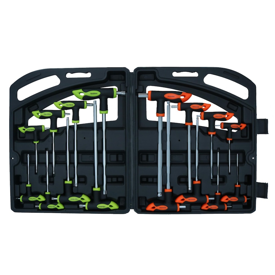 image 1 of 16pc Hex and Star (Torx and Allen) Alan Allan Screwdriver T-Handle Set TE076