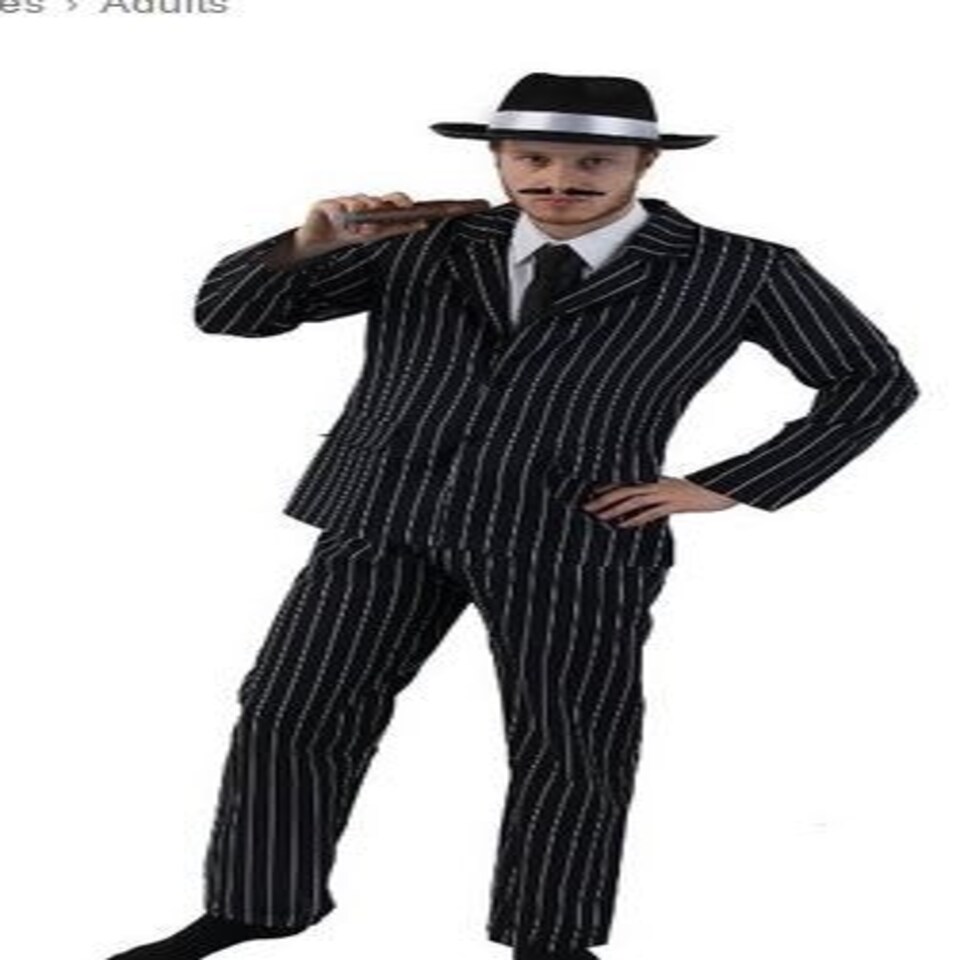 image 1 of Black Pinstripe Suit Costume Black | M
