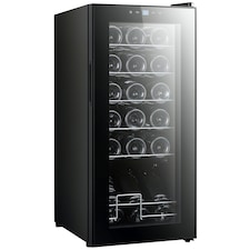 HOMCOM 50L Wine Cooler, 18 Bottles, 5-18degree Freestanding Wine Fridge with Glass Door, LED Light, Temperature Control and Digital Touch Screen, Black