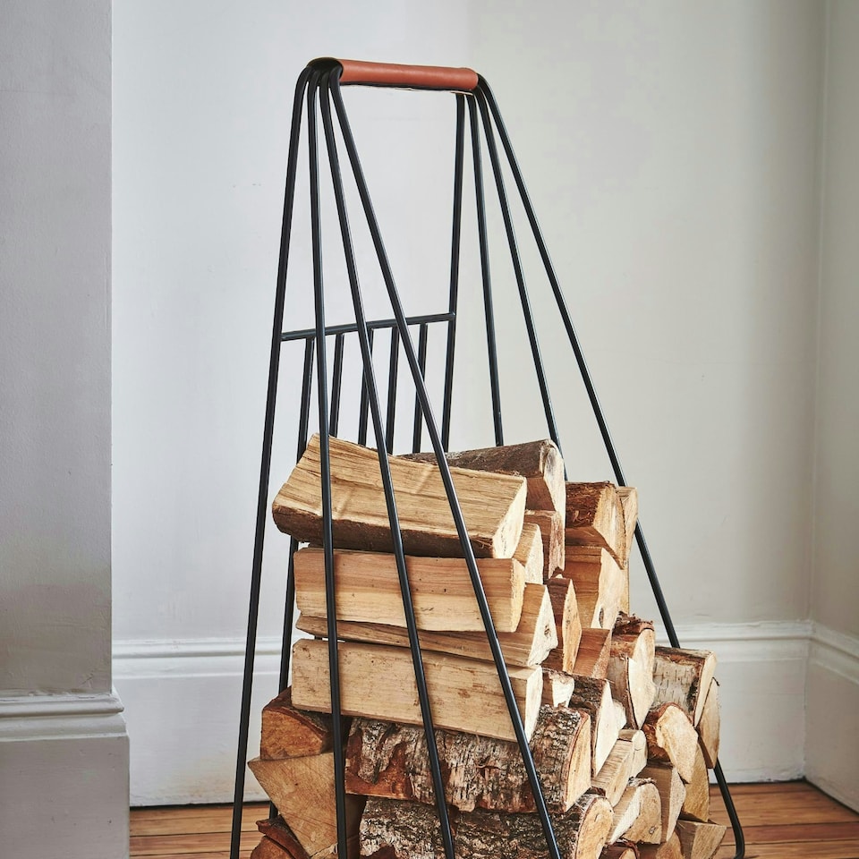 image 1 of Contempory Leather Handle Log Trolley N/A
