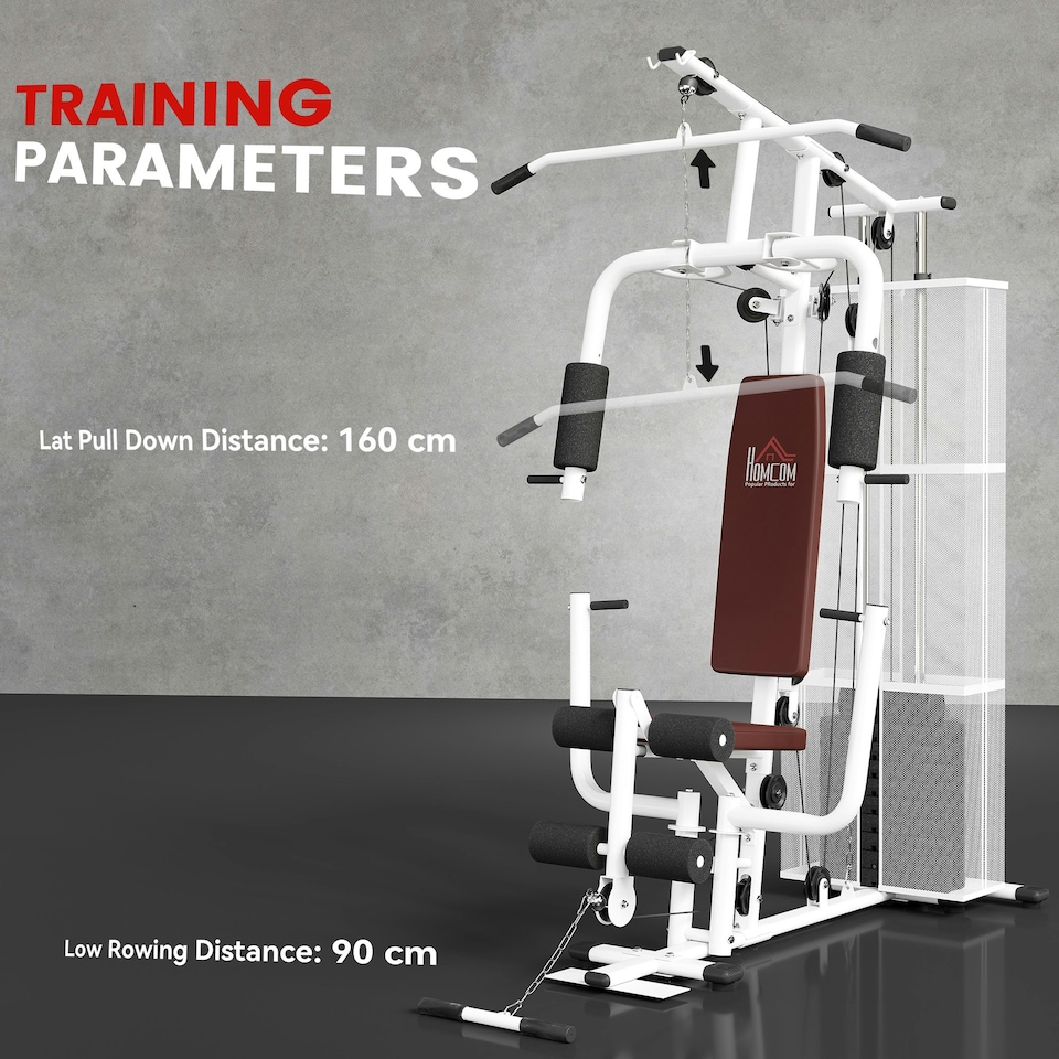 image 1 of HOMCOM Multifunction Home Gym Weight Training Station Machine White