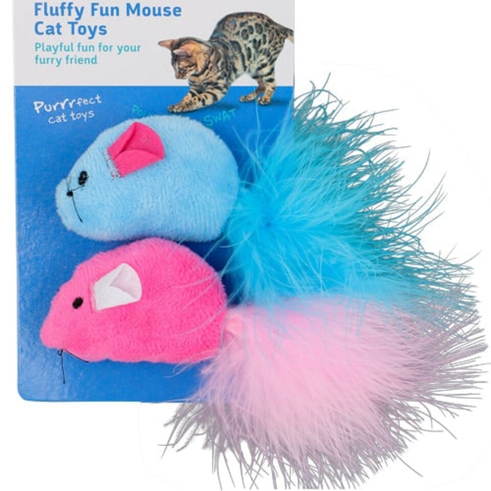 image 1 of The Pet Hut Fluffy Fun Mouse Cat Toys Set of 2