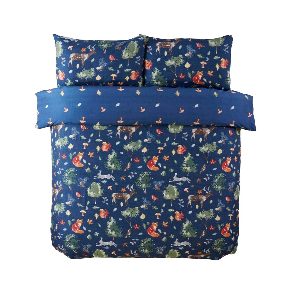 image 1 of Autumn Forest Microfibre Reversible Duvet Cover Set with Pillowcase Multi | Blue | King