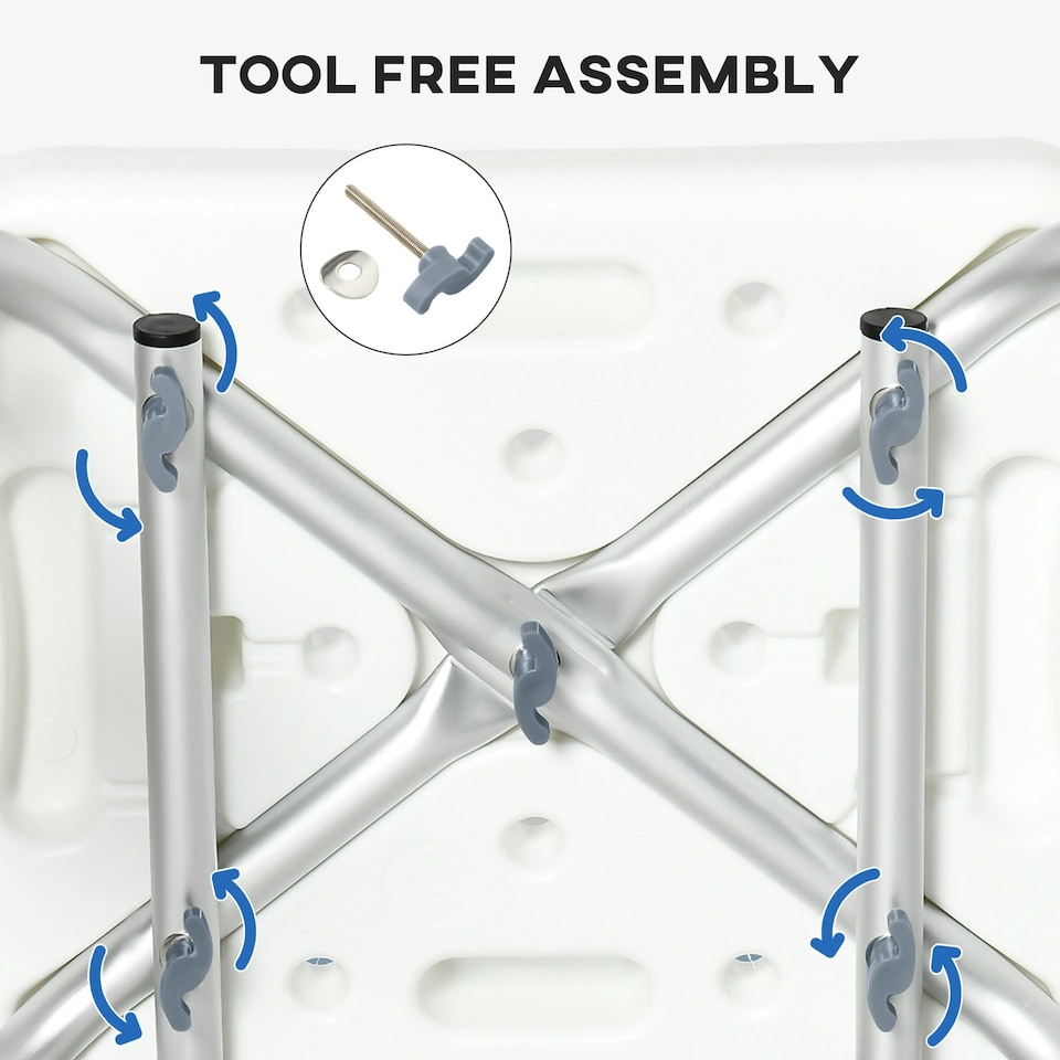 image 1 of HOMCOM EVA Padded Shower Stool with Arms and Back, 4 Suction Foot Pads Blue